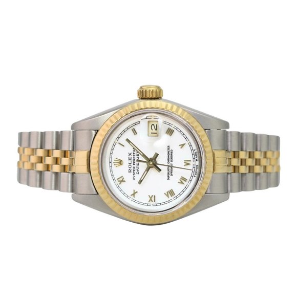 ROLEX DATEJUST WHITE ROMAN DIAL 18K GOLD FLUTED JUBILEE TWOTONE WATCH 26MM 69173 - Picture 11 of 13